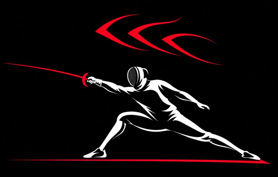 Red Piste logo: a fencer at the end of a lunge, blade out, a red line for the piste